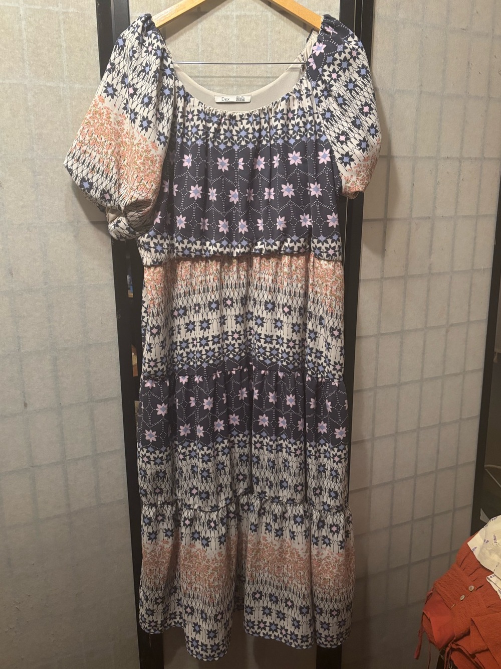 DEX Boho Floral Geometric Tiered Midi Dress
